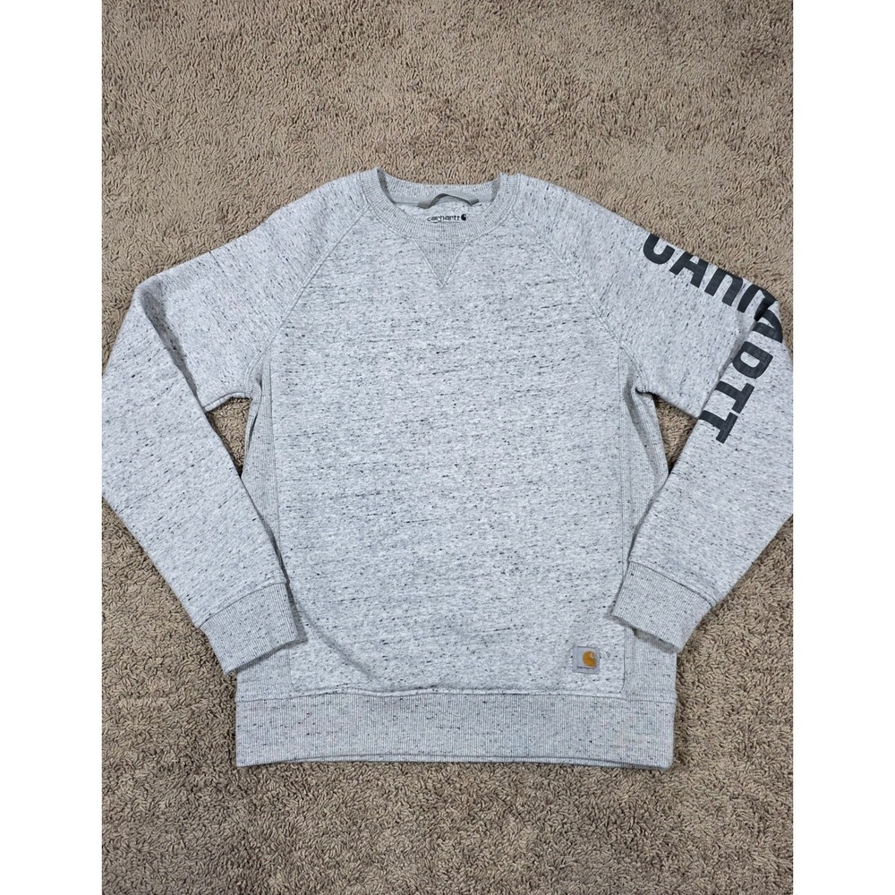 Carhartt Women's Gray Speckled Logo Sleeve Crewneck Sweatshirt Size Medium 8-10